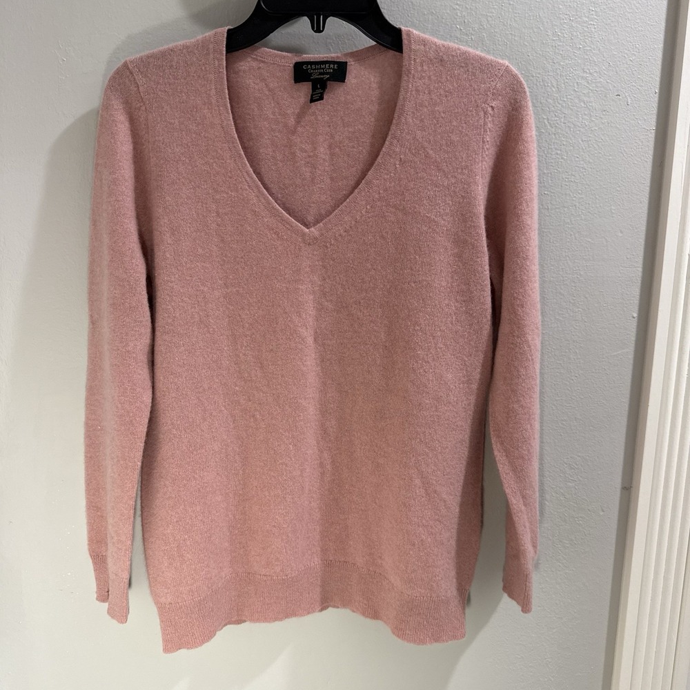Charter Club Pink Luxury Cashmere V Neck Sweater Womens Size L